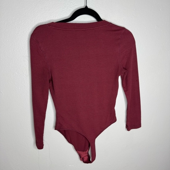Intimately Free People Thong Bodysuit Long Sleeve Scoop Neck Ribbed Wine Red - Picture 4 of 9